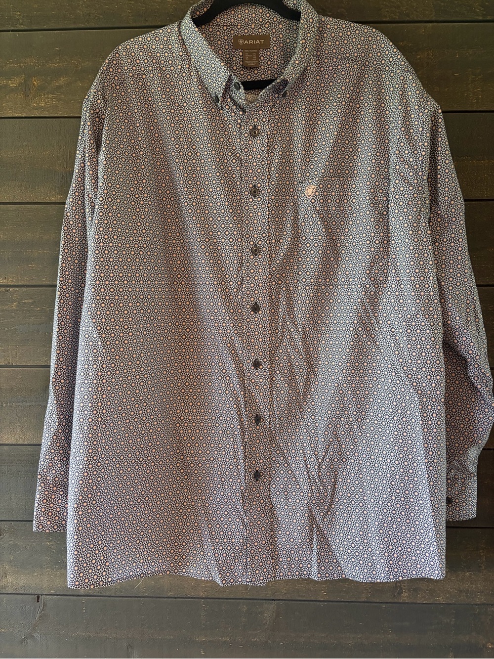 Ariat Men's Navy and White Geometric Button-Down Shirt